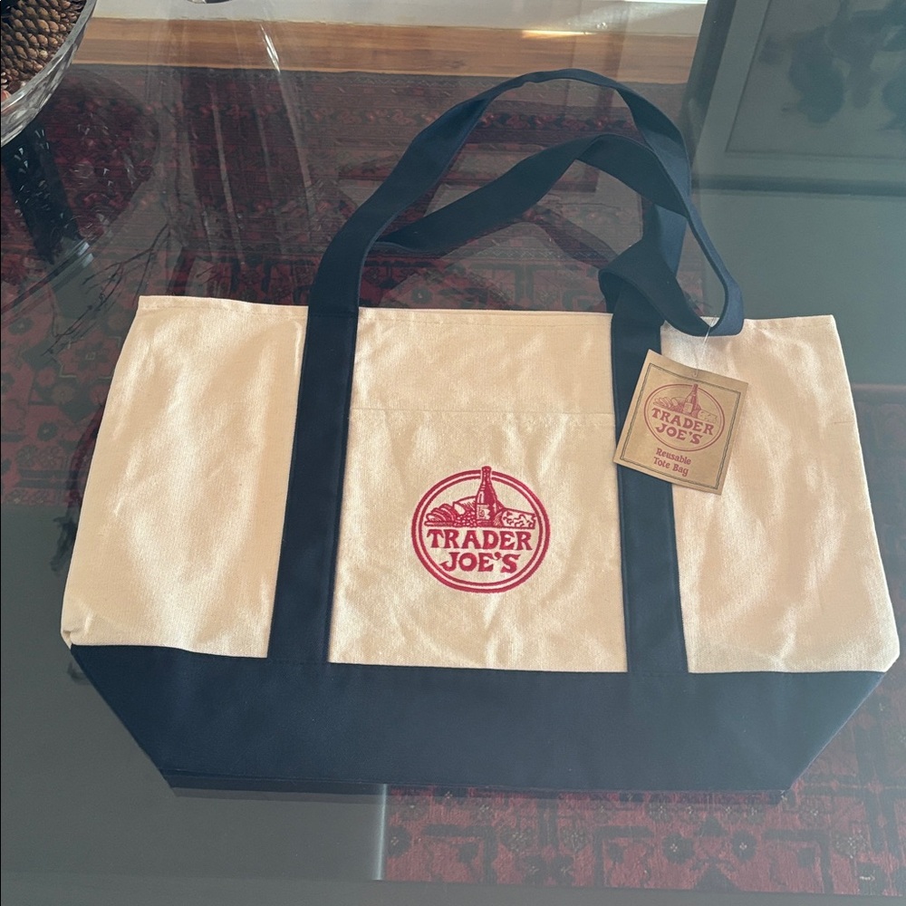 Trader Joes Large Navy Blue Canvas Tote NWT